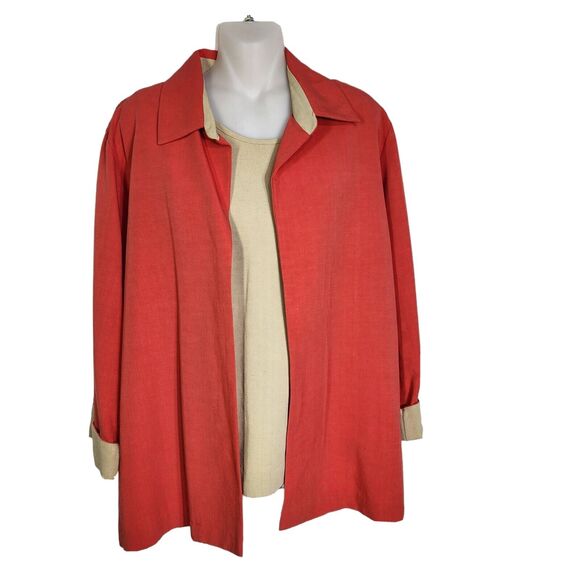 Draper's & Damon's Women Jacket Tank Shell 2 Piece Size 12 Linen Blend Flip Cuff - Picture 1 of 12